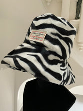Load image into Gallery viewer, Zebra Print - Oversized Faux Fur Bucket Hat