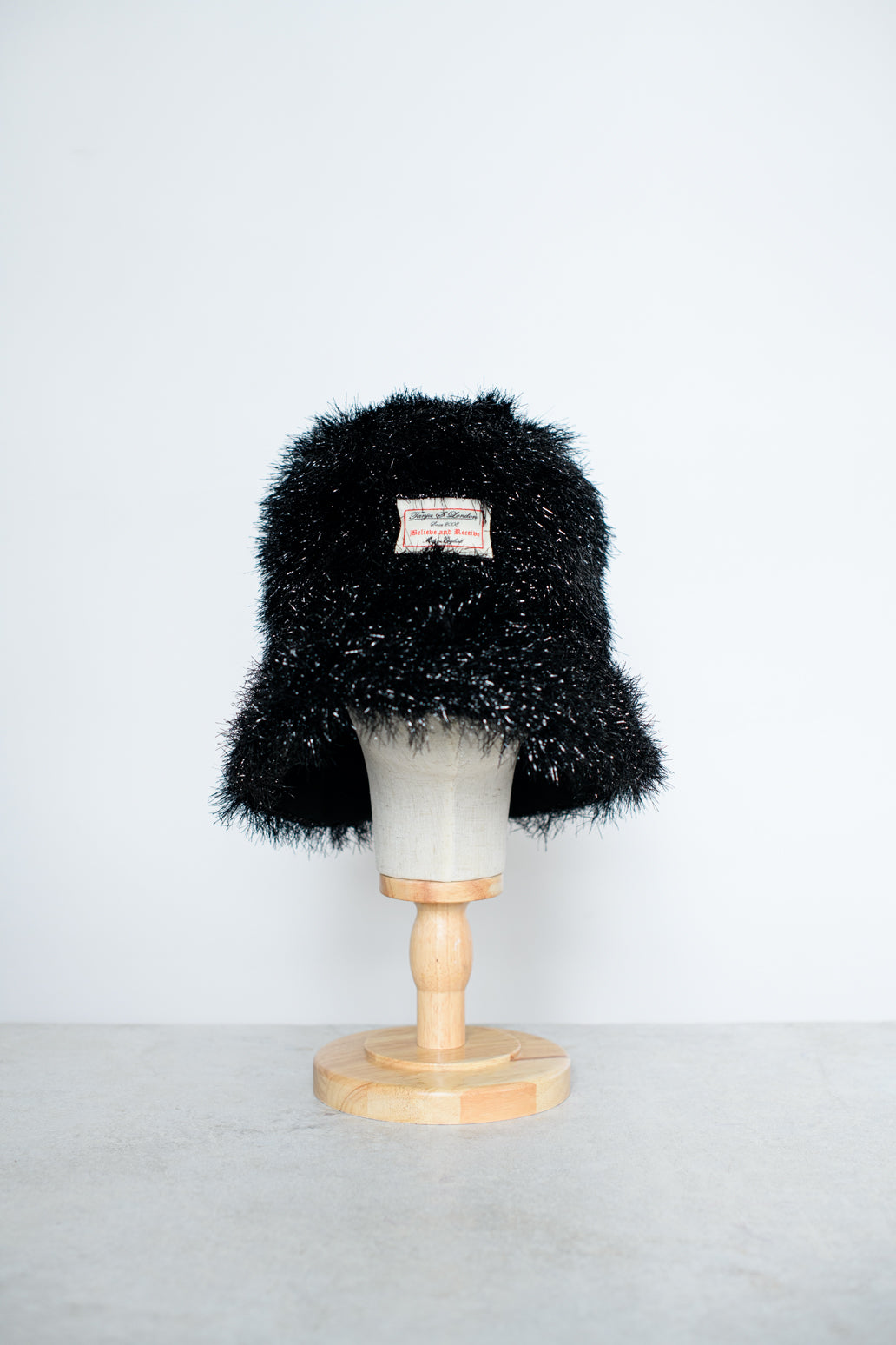 Black Glitter - Oversized Faux Fur Bucket Hat